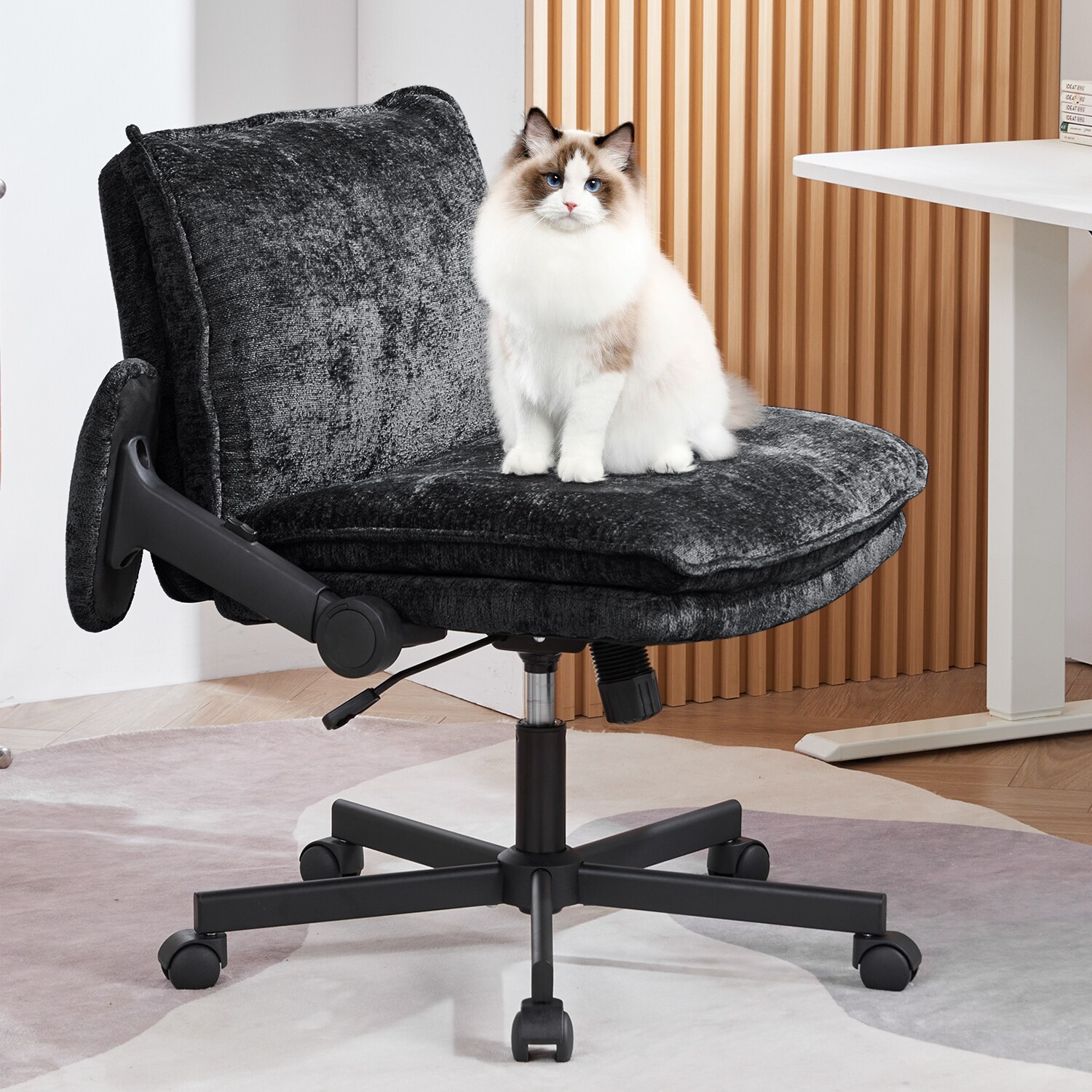 FanciSpot Cross Legged Office Chair, Height Adjustable Swivel Desk Chair With Flip-Up Arms, Padded Criss Cross Chair For Home Office & Bedroom_maomaolike.com